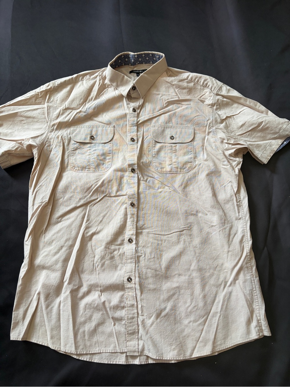 Short-Sleeve Casual Button-Down Shirt in Light Beige by Nautica